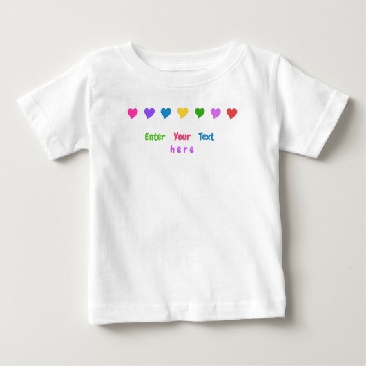 カラフルなハートと名前のカスタマイズ ベビーTシャツ (正面)