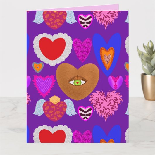 カラフルなハートのバレンタイン カード (小さな植物)