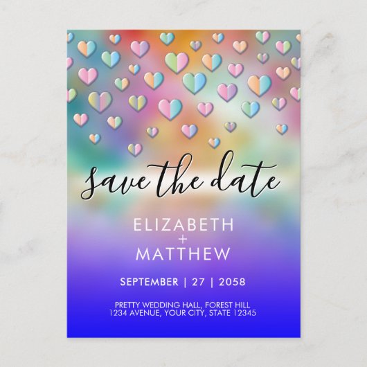 カラフルなハートの斑点デザイン ポストカード (正面)