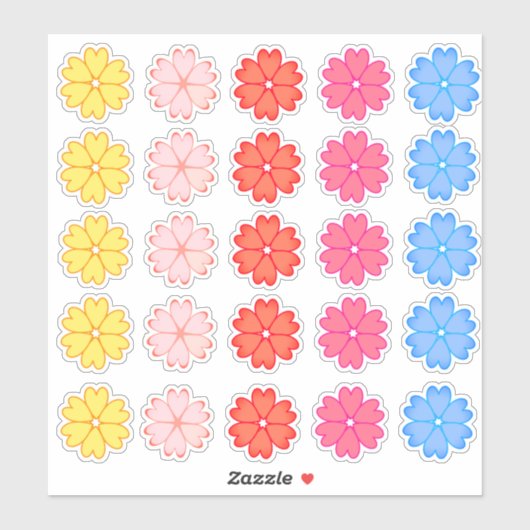 カラフルなハートの花のセット シール (シート)