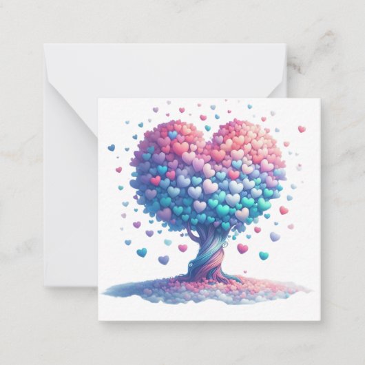 カラフルなハート型の木 ノートカード (正面)