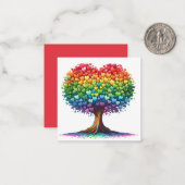 カラフルなハート型の木 ノートカード (正面/裏面インサイチュ)