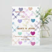 カラフルなハート柄の結婚式招待状 | モダン 招待状 (スタンド正面)