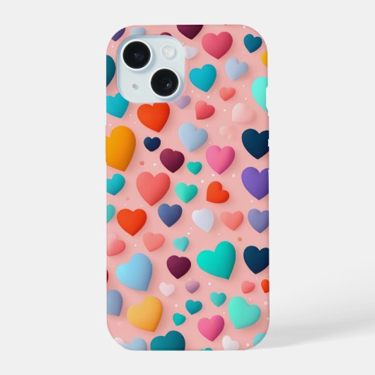 カラフルなハート柄 iPhone 15ケース (裏面)