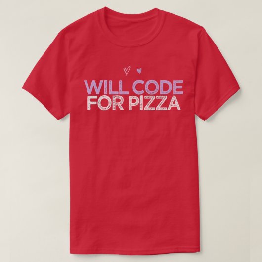カラフルなハート 面白い プログラミングはピザと交換可能  5 Tシャツ (デザイン正面)