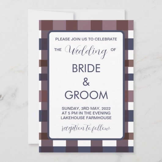 カラフルなバイソン柄のカントリー材木屋のウェディング 招待状 (正面)