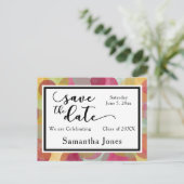 カラフルなバブルデザイン:卒業Save the Date ポストカード (スタンド正面)