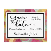 カラフルなバブルデザイン：卒業Save the Date