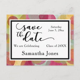 カラフルなバブルデザイン:卒業Save the Date ポストカード