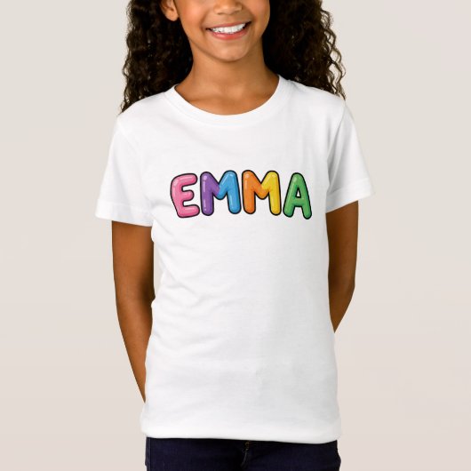 カラフルなバブル文字の可愛い「Emma」デザイン Tシャツ (正面)