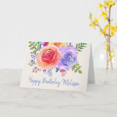 カラフルなバラの水彩画の花柄の誕生日 カード (黄色い花)