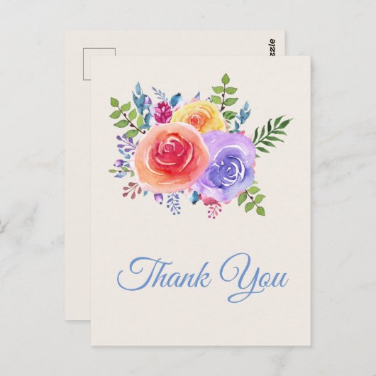 カラフルなバラの水彩花束感謝カード ポストカード (正面/裏面)