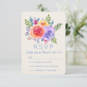 カラフルなバラの水彩花束 ウェディング返信カード 出欠カード (スタンド正面)