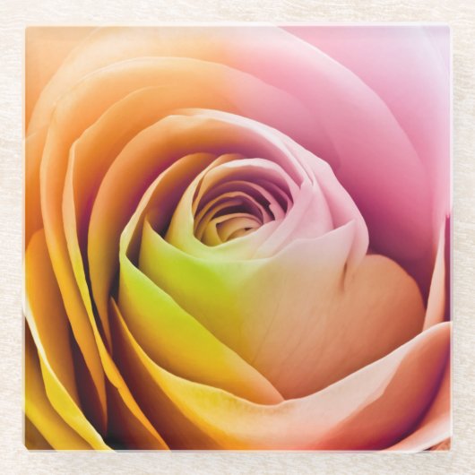 カラフルなバラの花びらの閉めて下さい ガラスコースター (正面)