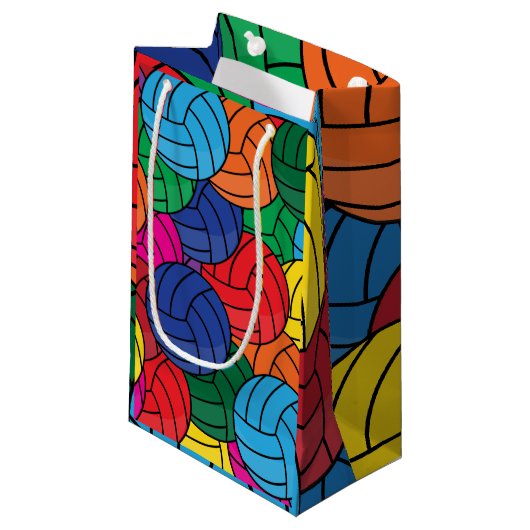 カラフルなバレーボールのスポーツのコラージュ スモールペーパーバッグ (正面アングル)