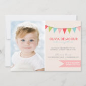 カラフルなバンティング 子供の誕生日パーティー招待状 招待状 (正面)