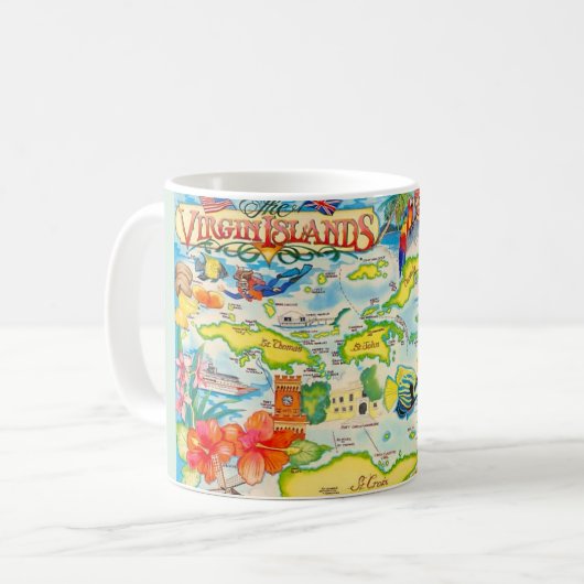 カラフルなバージン諸島の地図 コーヒーマグカップ (正面左)