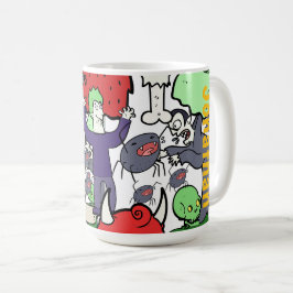 カラフルなバースデーのかわいいキャラクターのモノグラム コーヒーマグカップ