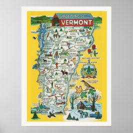 カラフルなバーモント州の地図 18 x 24 印刷 ポスター