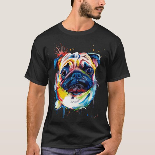カラフルなパグの犬の芸術 Tシャツ (正面)
