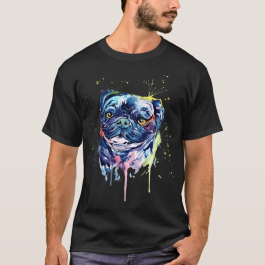 カラフルなパグの犬アート Tシャツ (正面)