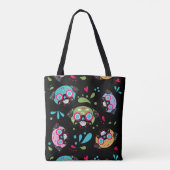 カラフルなパグの砂糖のスカルパターン トートバッグ (裏面)