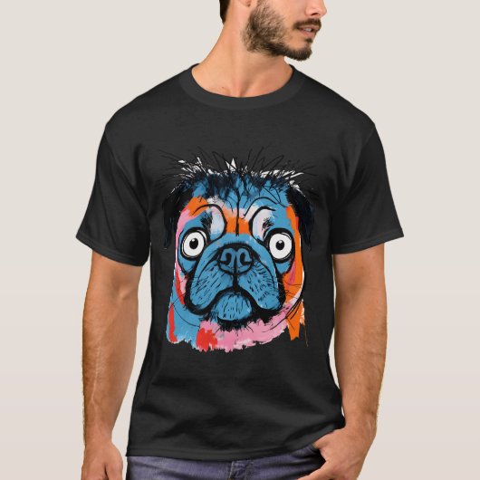 カラフルなパグの肖像 Tシャツ (正面)