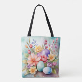 カラフルなパステルイースターの花と卵 トートバッグ (裏面)