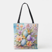カラフルなパステルイースターの花と卵 トートバッグ (裏面)
