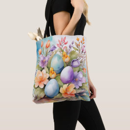 カラフルなパステルイースターの花と卵 トートバッグ