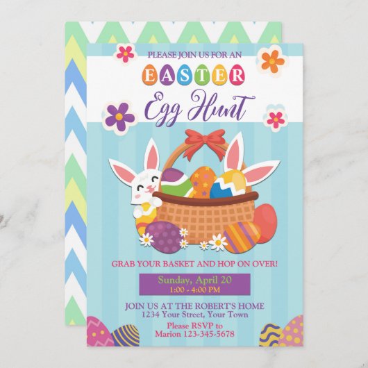 カラフルなパステルイースターエッグハントの招待状 招待状 (正面/裏面)