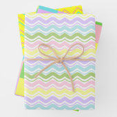 カラフルなパステルウェーブラインジグザグスクエアパターン ラッピングペーパーシート (インサイチュ)