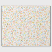 カラフルなパステルカラーの幻想的な花 手描き ラッピングペーパー (フラット)