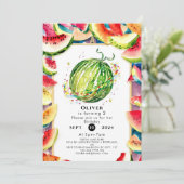 カラフルなパステルスイカの誕生日 招待状 (スタンド正面)