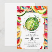 カラフルなパステルスイカの誕生日 招待状 (正面/裏面)