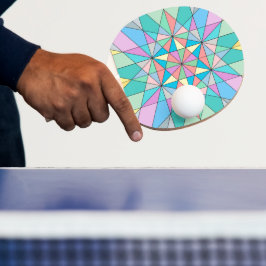カラフルなパステルモザイクの三角星パターン 卓球ラケット