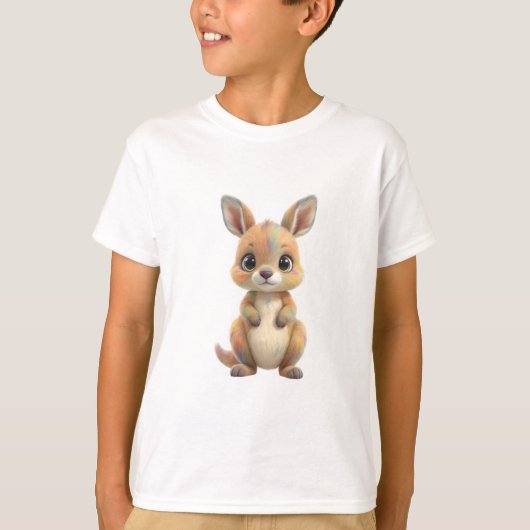 カラフルなパステルレインボーカンガルーの子供 Tシャツ (正面)