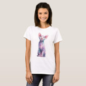 カラフルなパステル水彩のしぶきスフィンクス猫 メンズ Tシャツ (正面フル)
