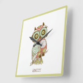 カラフルなパステル調の調子のレトロの花のフクロウ スクエア壁時計 (傾斜)