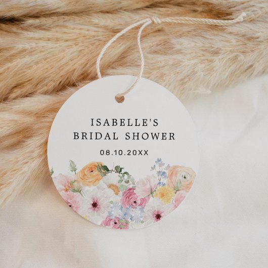 カラフルなパステル フラワーのブライダル シャワー フェイバータグ