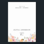 カラフルなパステル フラワー ゲスト名 テーブルナンバー<br><div class="desc">カラフルなパステルの花の名札（水彩花の境界線デザイン付き）、ゲストの名前で個別にカスタマイズできます。 これらはフラットカードなので、テント効果を出すには、事前に折り目を付ける必要があります。</div>