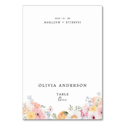 カラフルなパステル フラワー ゲスト名 テーブルナンバー (正面)