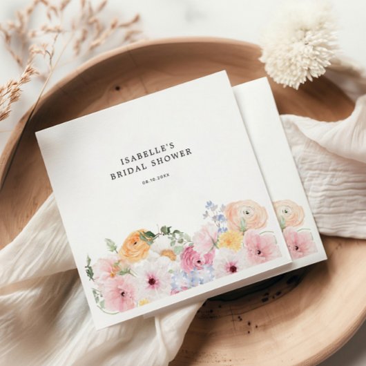 カラフルなパステル フラワー ブライダル シャワー スタンダードカクテルナプキン