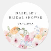 カラフルなパステル フラワー ブライダル シャワー ラウンドシール (正面)