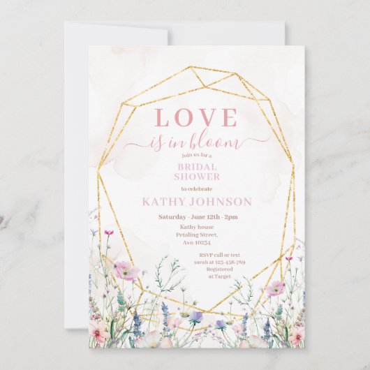 カラフルなパステル ワイルドフラワー ブライダル シャワー 招待状 (正面)