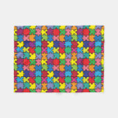 カラフルなパズルパターン自閉症の認識度 フリースブランケット (正面(横))