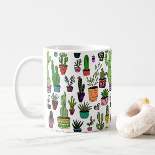 カラフルなパターンのかわいいサボテンと鉢植えの植物 コーヒーマグカップ