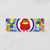 カラフルなパッチワークのブロックのかわいく赤いモンスター スキニー名刺 (裏面)