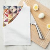カラフルなパッチワークキルトのハート キッチンタオル (四つ折り)