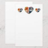 カラフルなパッチワークキルトのハート 便箋 (正面/裏面)